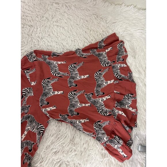 World Market L/XL Zebra Blouse Wide Sleeve Boho Viscose - Picture 9 of 9